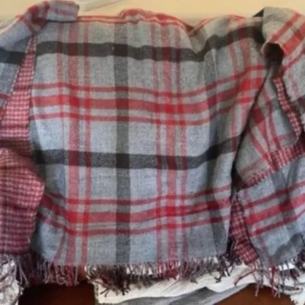 Pottery Barn throw blanket reversible red/gray/black 50”x60”